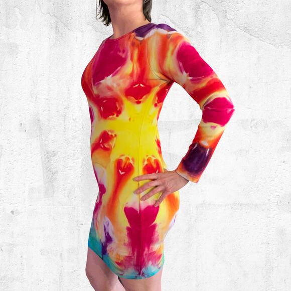 Ice Dyed Bodycon Dress - Long-sleeve Night Out - Rock meets Boho Women's Large - Picture 6 of 11